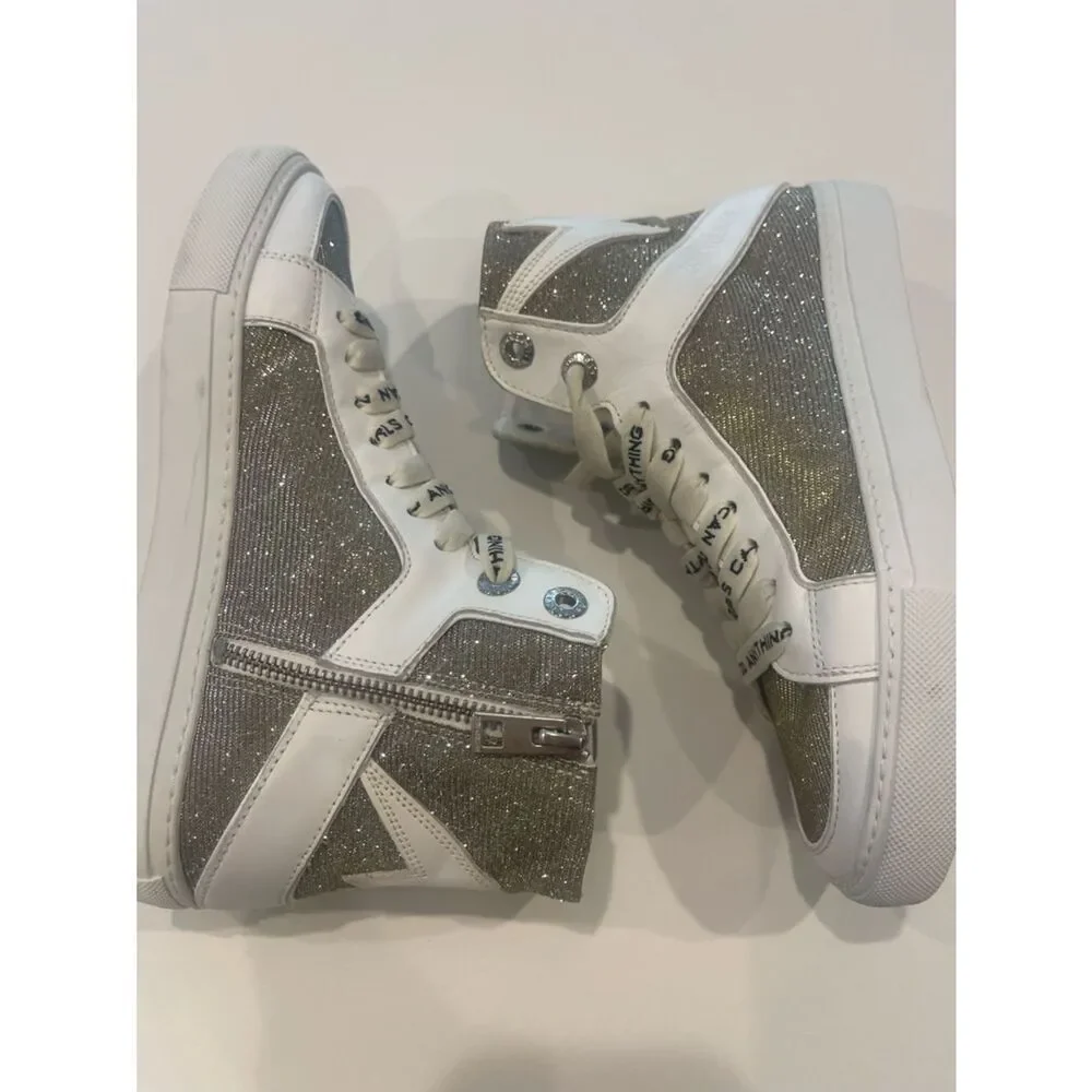 $448 -Zadig & Voltaire ZV1747 High Flash Sneakers Size 36 Hightop Silver Shoes